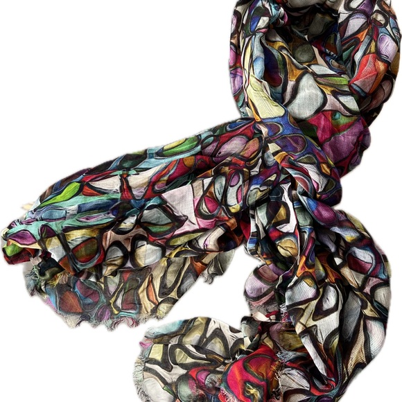 ⭕️Vibrant Multicolor Modal/Silk Oblong Lightweight Circle Design Scarf—Namaskar - Picture 6 of 17